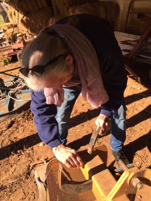 David cold forging jewelry for Carol using
                  available tools at hand